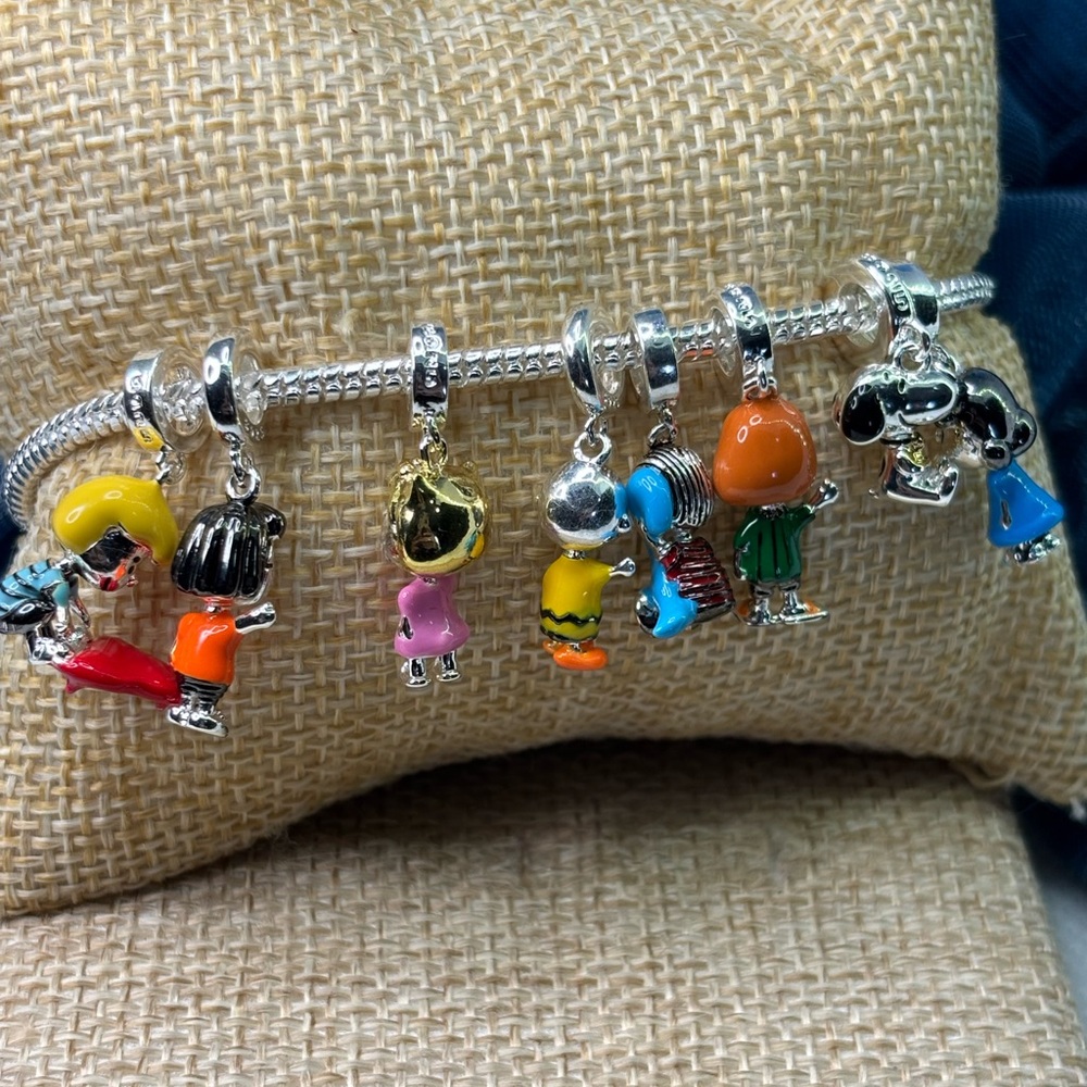 Colorful Cartoon Character Charms Bracelet sterling silver Charlie Brown PEANUTS - Picture 4 of 16